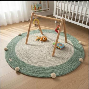 Imagem de Tapete quarto infantil Safari floresta selva verde 1m - Crochê Lua, 1,