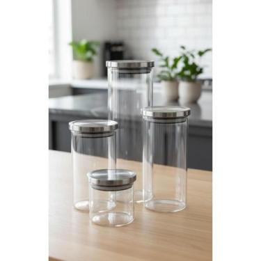 Imagem de 2x Conjunto 4 Potes Herméticos Vidro Inox - Frescor e Organi - Congrat