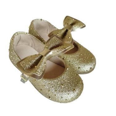 Imagem de Sapatilha Infantil Menina Brilho Luxo Bebê - SEM MARCA, Dourado, 24