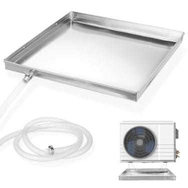 Imagem de Bandeja coletora de ar condicionado com mangueira de drenagem - Bandeja de drenagem AC para janelas AC e condicionadores de ar portáteis - Bandeja coletora de água galvanizada universal de 44 x 39,9