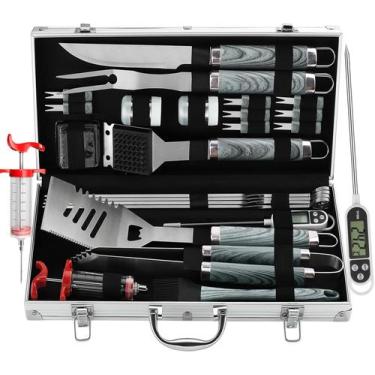 Imagem de Kit de Utensílios para Churrasco BBQ Grilljoy 24 Peças em Aço Inoxidáv
