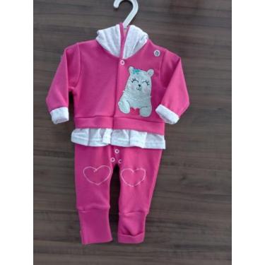 Imagem de Macacão Longo Bebê  Kiguri Bordado com Capuz Menina, Rosa, RN