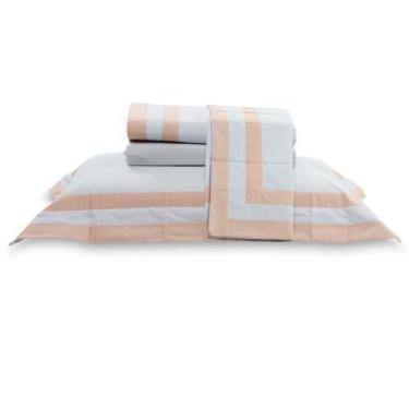 Imagem de Jogo de Cama Queen 200 Fios Double - Naturalle Fashion, Branco/Rosa