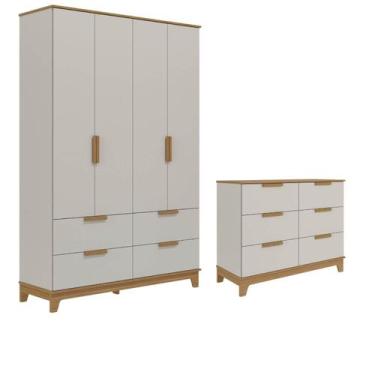 Imagem de Kit Guarda Roupa Infantil Pistache e Cômoda Bebê 100% MDF - - Permobil