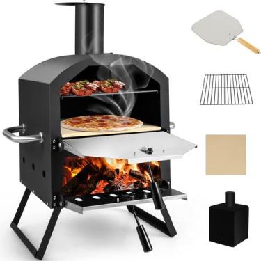 Imagem de Forno de Pizza Externo Giantex 2 Níveis com Pedra de 12" Portátil