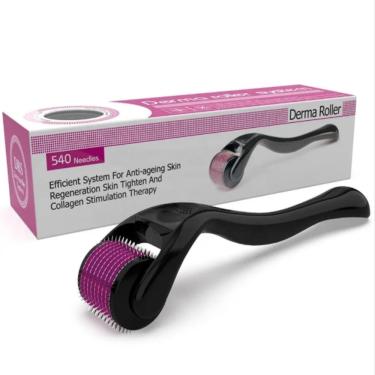 Imagem de Dermaroller Top Utilidades Dermaroller 0.5mm Microagulhamento Facial e Corporal 540 Agulhas Aço Inoxidável Inox Bivolt
