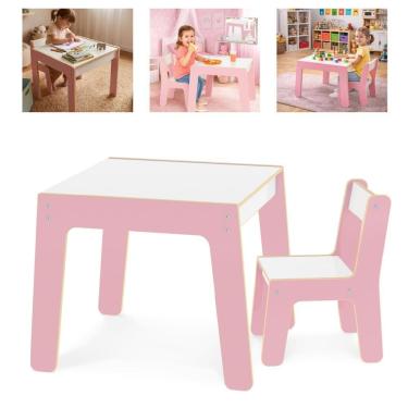 Imagem de Conjunto de Mesa e Cadeira Infantil com Estrutura Resistente e Estável Rosa Yeet