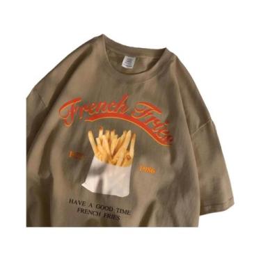 Imagem de Camiseta Feminina De Algodão Com Gola O E Estampa De Batata Frita, Res
