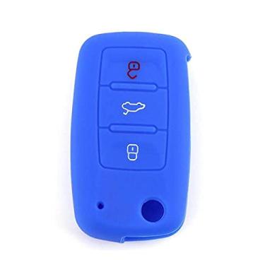 Imagem de Venus-David Bolsa de silicone com 3 botões para chave de carro, capa para chaves, adequado para VW POLO Golf Jetta Tiguan Passat Bora Skoda Fabia, azul