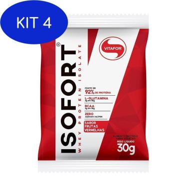 Imagem de Kit 4 Isofort Whey Protein Isolado Frutas Vermelhas Vitafor 30G