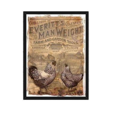Imagem de Quadro Vintage Galinhas Country 24X18Cm Madeira Preta