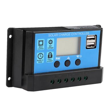 Imagem de Controlador de carga solar,12V 24V PWM Auto Controlador de carga solar Painel solar Controlador de descarga de carga da bateria Regulador(30A), Controlador de carga solar 60A Regulador PWM contr