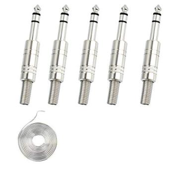 Imagem de Plugues de áudio de 0,6 cm 6,35 mm plugue TRS macho 0,6 cm Tipo de solda Conector de design reto com mola para DJ, alto-falantes de DJ, cabos de guitarra, cabo de remendo fono, cabos de microfone (pacote com 5)