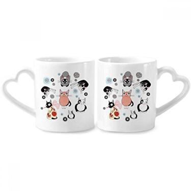 Imagem de Conjunto de canecas de porcelana para casais, animais de estimação, gatos, fofos, com alça de coração