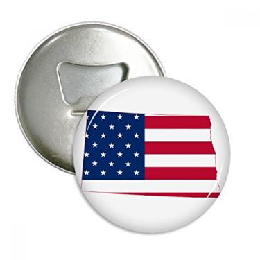 Imagem de North Dakota Mapa EUA Estrelas Listras Formato Bandeira Abridor de Garrafas Imã de Geladeira Emblema Multifuncional