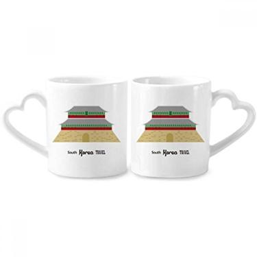 Imagem de Conjunto de canecas de porcelana para casais, marcos da Coreia do Sul, copo de cerâmica com alça de coração