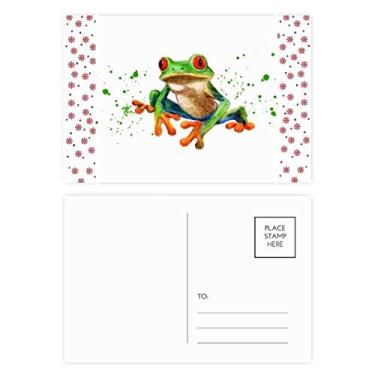 Imagem de Cartão postal Polypedatid Green Frogs Christmas Christmas Flower Celebration Blessing Mailing Card