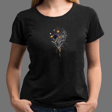 Imagem de Camiseta Feminina Buque de Flores Lua e Sol de algoao blusa preta long look