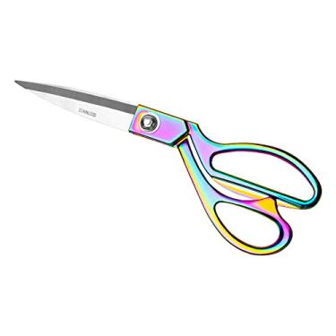 Imagem de Tesoura de costura arco-íris, tesouras coloridas metálicas para artesanato, tesouras de aço resistentes, tesouras profissionais para costura de tecido de costura de designer de fantasia, Rainbow, 9 Inches