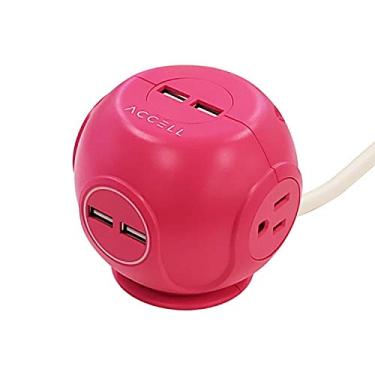 Imagem de Accell Power Cutie - Protetor de sobretensão compacto com 3 saídas CA protegidas por sobretensão 540J e 4 portas de carregamento USB-A, cabo de 1,8 m, rosa (D080B-049P)