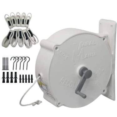 Imagem de VARAL de Parede Recolhível Cor CREME 30mt Fio Nylon Completo com Kit Buchas para Fixação