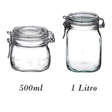 Imagem de 2 Potes de vidro hermético com tampa Fido Rocco Bormioli - 1 500ml + 1 1000ml (1 Litro) para armazenamento