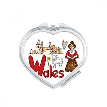 Imagem de Símbolo Wales National padrão marco coração espelho viagem ampliação portátil bolso maquiagem