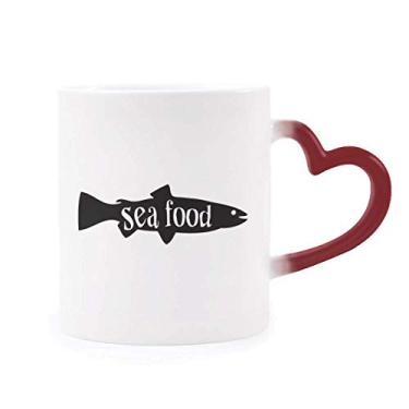 Imagem de Caneca de grés com desenho de peixe de animal preto sensível ao calor natural muda de cor vermelha