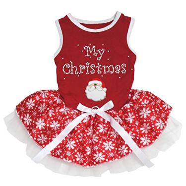 Imagem de Petitebella Vestido para cachorro My Christmas Papai Noel (vermelho/vermelho flocos de neve, grande)