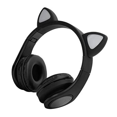 Imagem de Fone de ouvido, orelhas de gato Aparência sobre a orelha Fone de ouvido sem fio LED protetores de ouvido macios com microfone para celular(Preto)