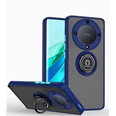 Imagem de QUIETIP Capa compatível com Honor Magic 5 Lite/Honor X9a 5G, TPU + policarbonato rígido à prova de choque anel magnético suporte para carro capa de para-choque, azul