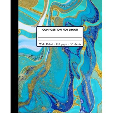 Imagem de Composition Notebook: Pretty Gold Turquoise Liquid Marble Notebook Journal with Wide Ruled Paper