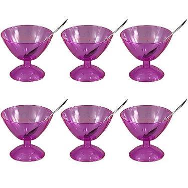 Imagem de Conjunto Jogo 12 Peças Taças Colher Sobremesa Sorvete Creme Cozinha Roxo - AMZ - Roxo