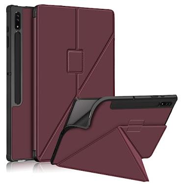 Imagem de HAZARA Capa para Samsung Galaxy Tab S8 Ultra, Smart Sleep/Wake Cover Multi-Angle Viewing Stand Soft PU Leder capa protetora, vinho tinto