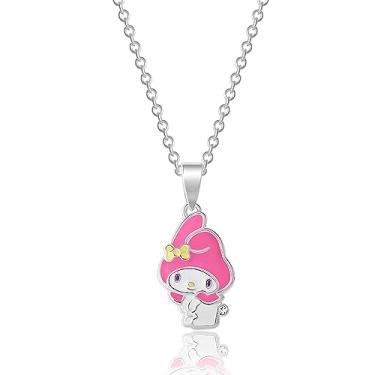 Imagem de Hello Kitty Colar feminino Sanrio and Friends com pingente de 45,7 cm - Colar banhado a prata e esmalte My Melody oficialmente licenciado, Latão, Cristal