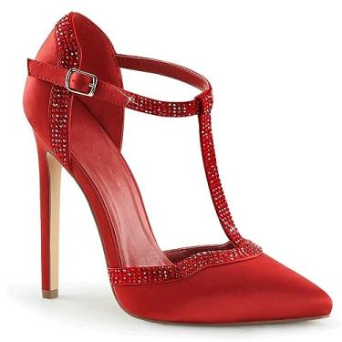 Imagem de Sapatos de salto alto preto 13 cm couro envernizado bico fino vestido sapatos-vermelho||35