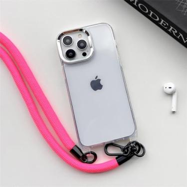 Imagem de Colar crossbody cordão cordão suporte transparente capa de telefone para iPhone 15 11 12 13 14 Pro Max Luxo 10MM alça capa transparente, X2, para iPhone 15 ProMax