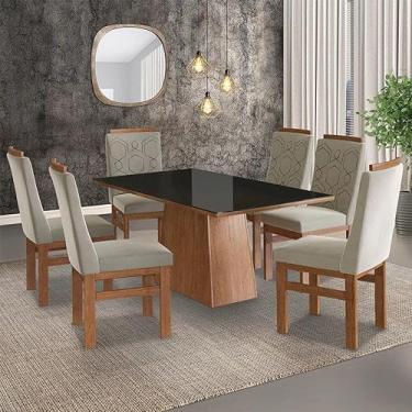 Imagem de Conjunto Sala de Jantar Cadeiras Madeira Maciça Tecido Joli de Jantar Mesa 90x160cm Tampo Vidro com 6 Zamarchi