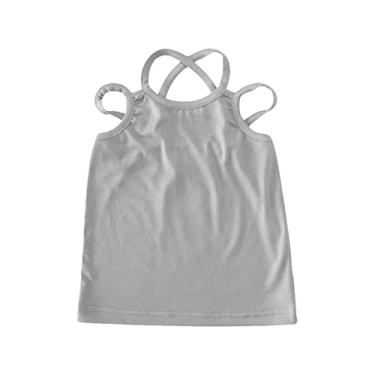 Imagem de Camiseta de verão para meninas pequenas, colete misto de algodão, roupa íntima infantil, cor lisa, alça de verão, Cinza, 4-5 Anos