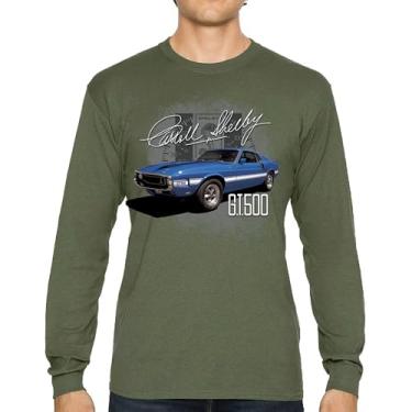 Imagem de Camiseta de manga longa Cobra Shelby azul vintage GT500 American Racing Mustang Muscle Car Performance Powered by Ford, Verde militar, M