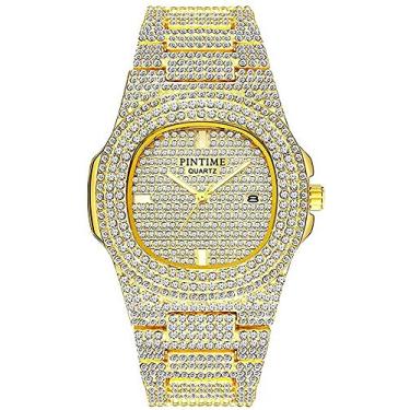 Imagem de Gosasa Relógios de diamante unissex de luxo com mostrador grande, relógio de quartzo feminino, masculino, dourado, prata, ouro rosa, pulseira de aço inoxidável, Y, ouro, Luxo/negócios