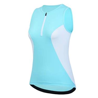 Imagem de beroy Tri Suit Camiseta regata feminina triatlo camiseta de ciclismo, azul + branco, médio