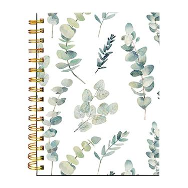 Imagem de iampanda Caderno espiral de jornal, encadernação de fio duplo forte com papel premium para mulheres meninas, design em aquarela 60 folhas A5 Caderno/Diário pautado na faculdade, perfeito para presentes escolares em casa, folhas de eucalipto floral