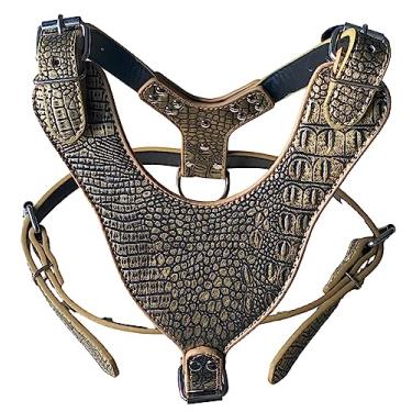 Imagem de Bbmmayy Peitoral de Couro Sintético para Cães Grandes de 66 a 86 cm - Pitbull, Mastim, Boxer, Bully - Preto/Rosa/Vermelho/Dourado/Marrom/Leopardo/Marrom Dourado