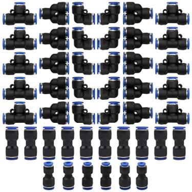 Imagem de Bwintech Kit de encaixe de tubo de ar de conexão rápida pneumática de 46 peças de 4 mm (conector reto de 4 mm/cotovelo/tee/divisor e conector redutor de 4-6,4-8,6-8 mm)