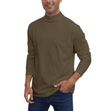 Imagem de Camisetas masculinas casuais de gola rolê manga longa térmica elástica pulôver básico leve camiseta suéter tops, Café, XX-Large