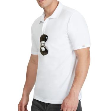 Imagem de WELIGU Camisa polo masculina FPS 50+ camisetas de sol 1/4 com zíper 1/4 camisetas de golfe para pesca e corrida Rash Guard secagem rápida, Branco, GG