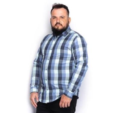 Imagem de Camisa Social Masculina Plus Size Algodão Manga Longa Xadrez-Masculino