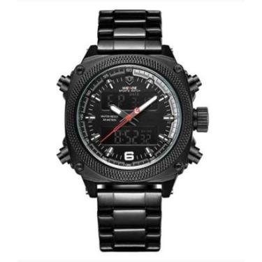 Imagem de Relógio masculino quadrado digital e analógico preto branco inox casual multifunção weide 7302-Masculino