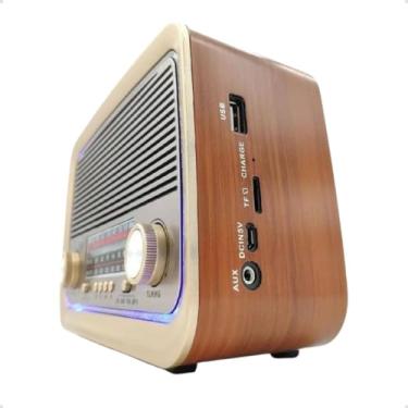 Imagem de Rádio AM FM Retrô Vintage Portátil Bluetooth Bateria Recarregável Bivolt 110v 220v AD-3199 Antigo a Tomada e Pilha com Lanterna Univerza (Marrom)
